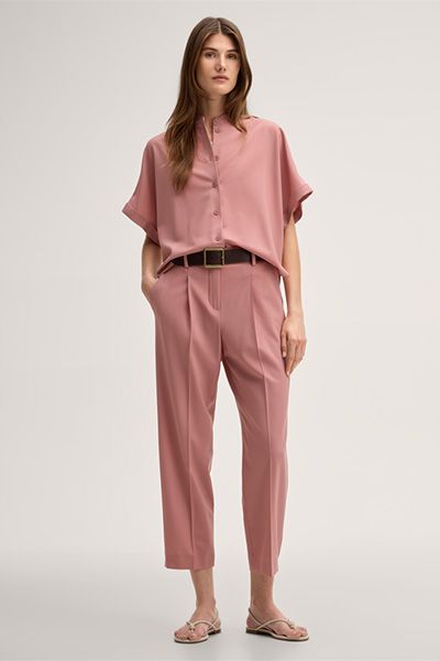Annshe Woll Cropped Bundfaltenhose im Jogger-Stil in Rosa