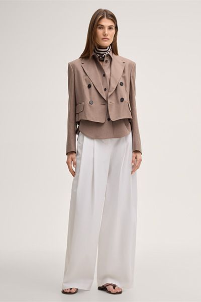 Baumwollstretch-Gabardine-Palazzo-Hose mit Bundfalte in Weiß