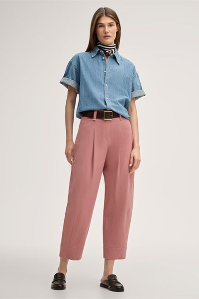 Baumwollstretch-Gabardine-Ballonhose mit Bundfalte in Rosa