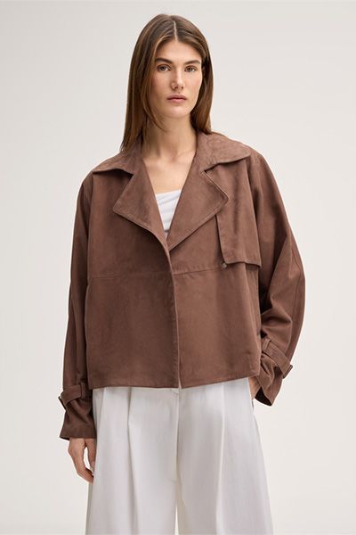 APOLLO Lammvelours Trench Lederjacke in Braun, Kurz