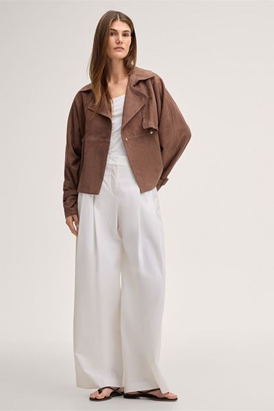 APOLLO Lammvelours Trench Lederjacke in Braun, Kurz