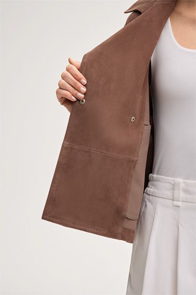 APOLLO Lammvelours Trench Lederjacke in Braun, Kurz