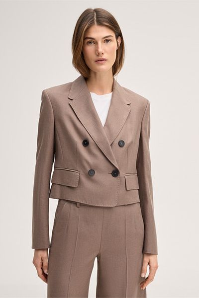 Lyocell-Doppelreiher-Spencer-Blazer in Braun