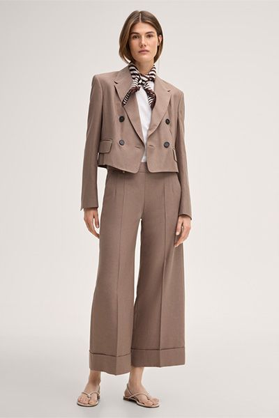 Lyocell-Doppelreiher-Spencer-Blazer in Braun