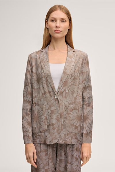 Floral Jacquard Blazer aus braunem Viskose-Seiden-Gemisch mit Einzelknopf