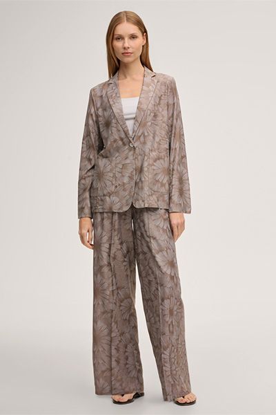 Floral Jacquard Blazer aus braunem Viskose-Seiden-Gemisch mit Einzelknopf