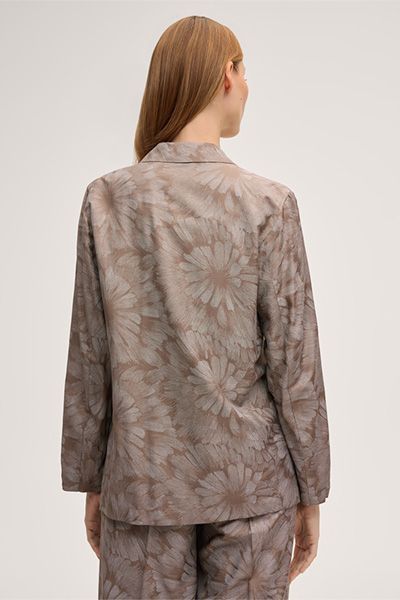 Floral Jacquard Blazer aus braunem Viskose-Seiden-Gemisch mit Einzelknopf