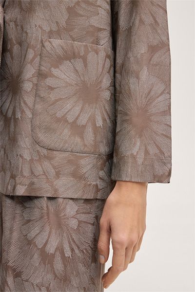 Floral Jacquard Blazer aus braunem Viskose-Seiden-Gemisch mit Einzelknopf