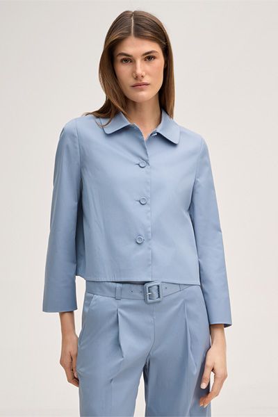 Baumwollstretch-Blazer-Jacke mit Umlegekragen in Hellblau