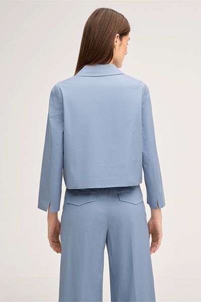 Baumwollstretch-Blazer-Jacke mit Umlegekragen in Hellblau