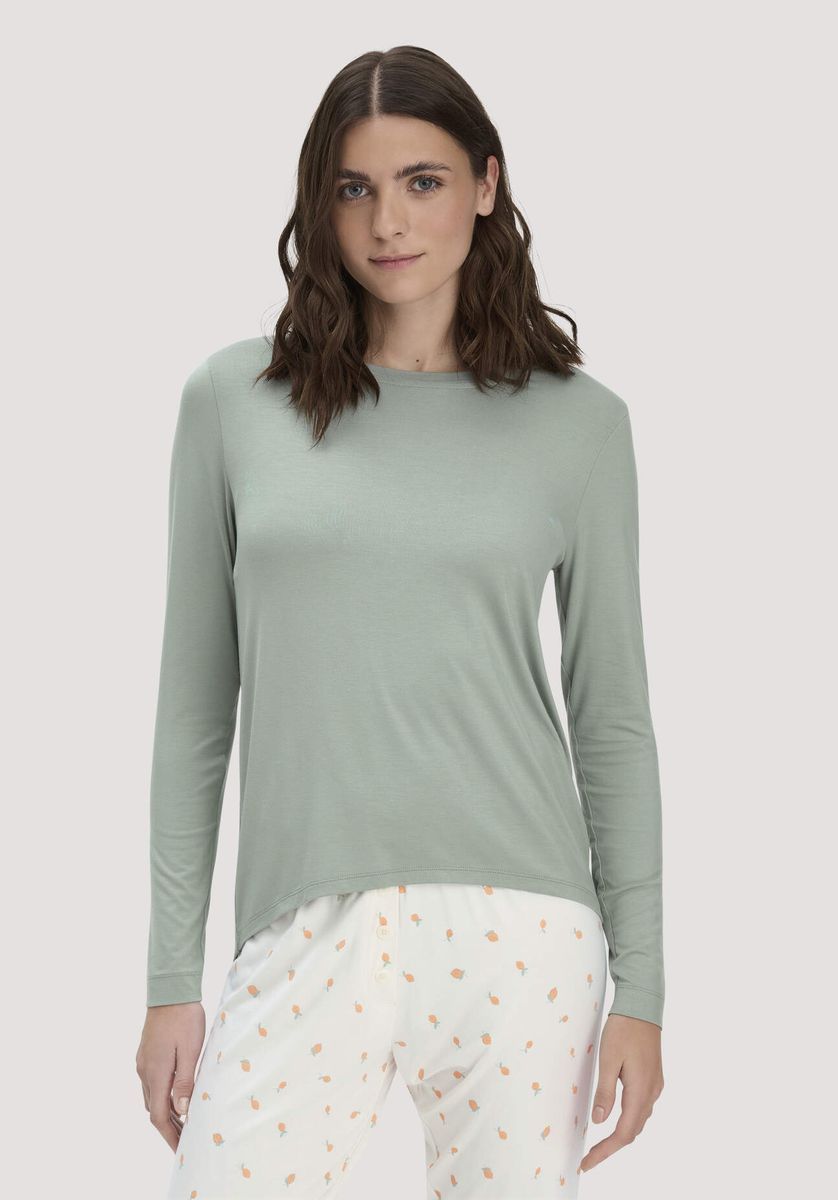hessnatur Damen Schlaf Longsleeve PURE FLOW aus TENCEL™ Modal - grün - Größe 34