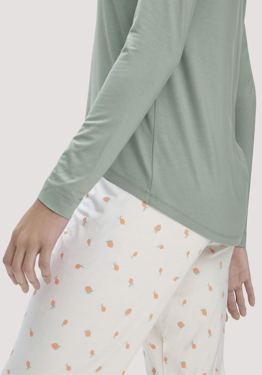 hessnatur Damen Schlaf Longsleeve PURE FLOW aus TENCEL™ Modal - grün - Größe 34