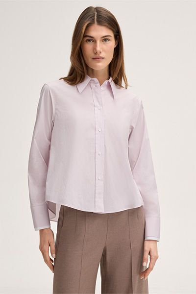 Popeline-Baumwoll-Hemdbluse in Rosé mit Kontrastdetails