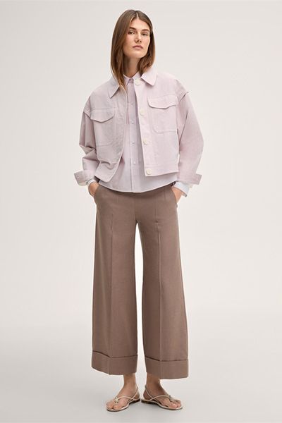 Popeline-Baumwoll-Hemdbluse in Rosé mit Kontrastdetails