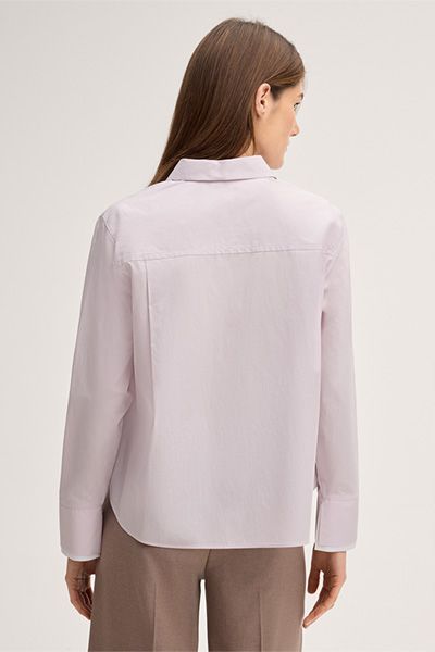 Popeline-Baumwoll-Hemdbluse in Rosé mit Kontrastdetails