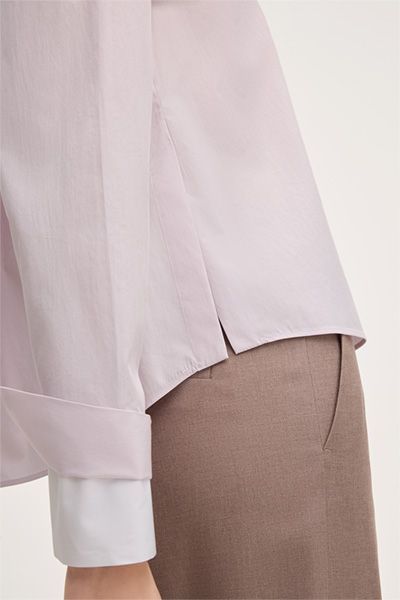 Popeline-Baumwoll-Hemdbluse in Rosé mit Kontrastdetails