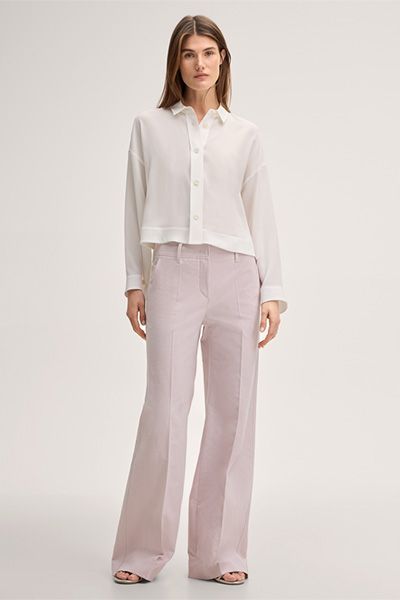 Marc Cain Crêpe Bluse Ecru Klassischer Kragen Lange Ärmel