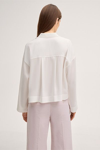 Marc Cain Crêpe Bluse Ecru Klassischer Kragen Lange Ärmel