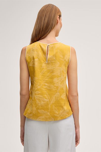 Ärmelloses Blusen-Top mit Blumenmuster in Gelb Viskose-Leinen-Mischung