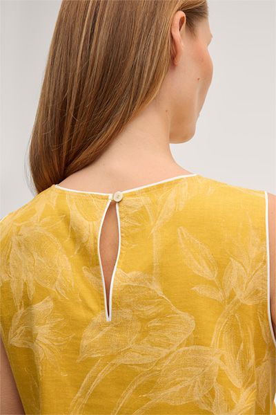 Ärmelloses Blusen-Top mit Blumenmuster in Gelb Viskose-Leinen-Mischung