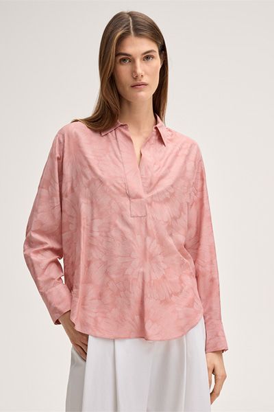 Marc Cain Viskose-Seidenmix Blumenprint Bluse mit Ballonärmeln in Rosa