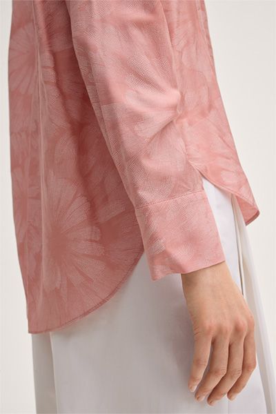 Marc Cain Viskose-Seidenmix Blumenprint Bluse mit Ballonärmeln in Rosa