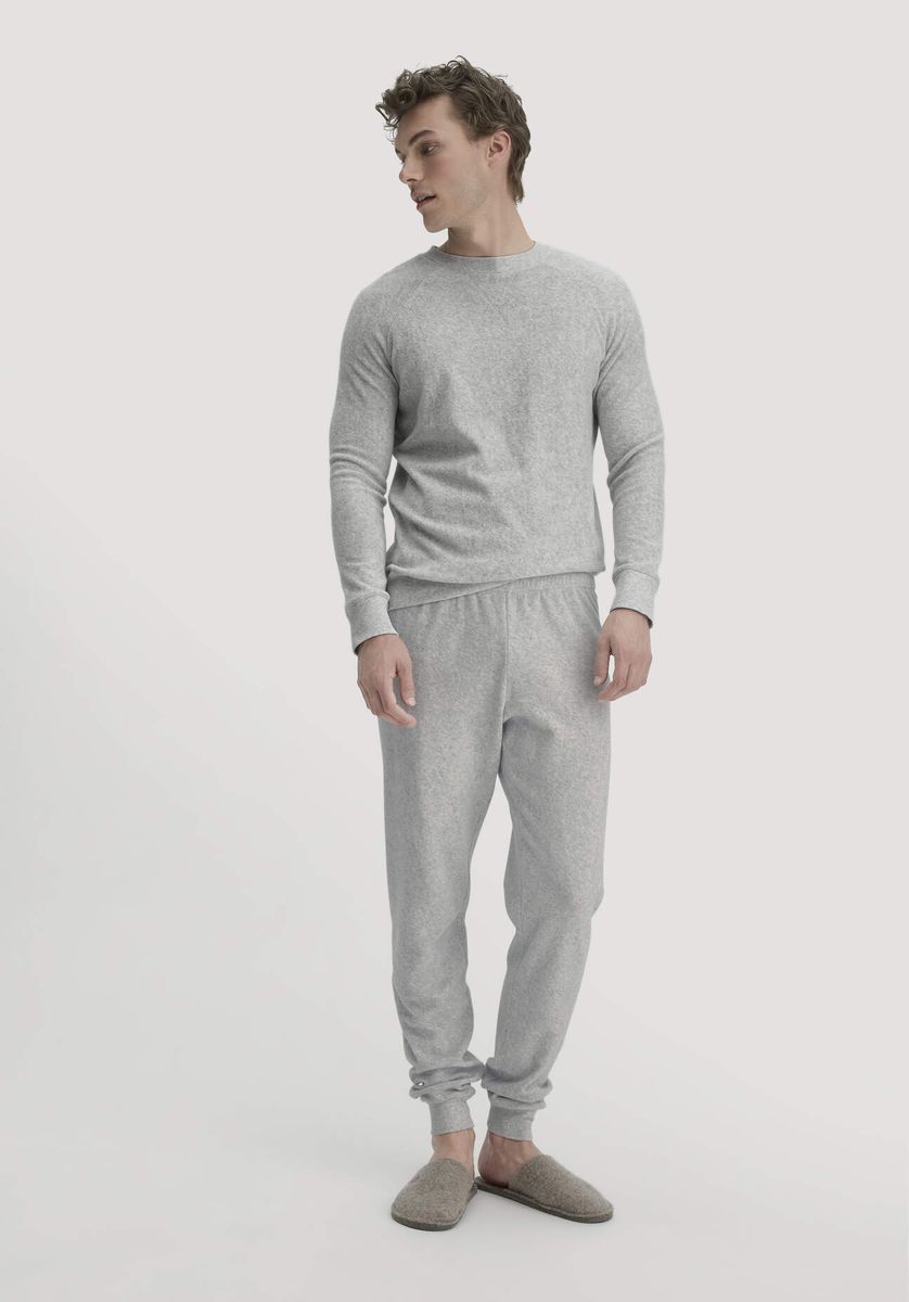 hessnatur Herren Frottee Schlafhose PURE COTTON aus Bio-Baumwolle - grau - Größe 46