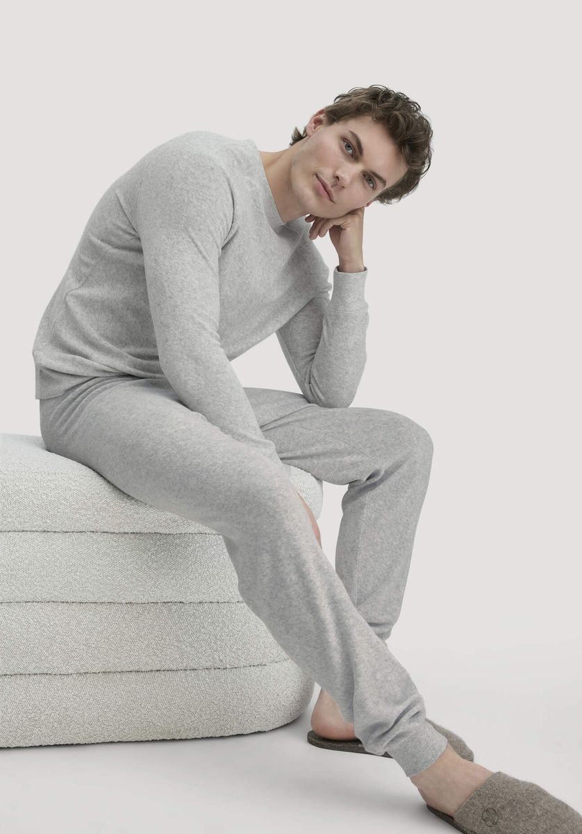hessnatur Herren Frottee Schlafhose PURE COTTON aus Bio-Baumwolle - grau - Größe 46