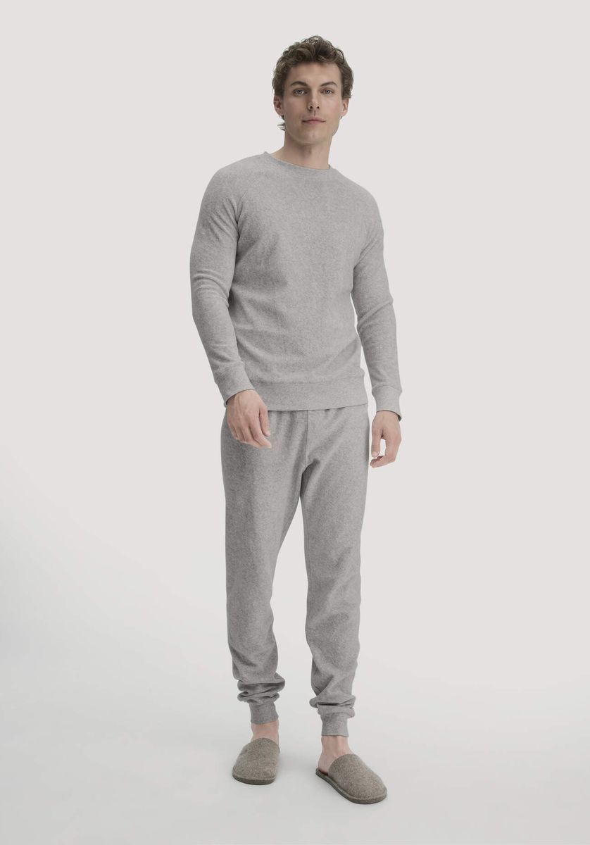 hessnatur Herren Frottee Schlafshirt PURE COTTON aus Bio-Baumwolle - grau - Größe 46