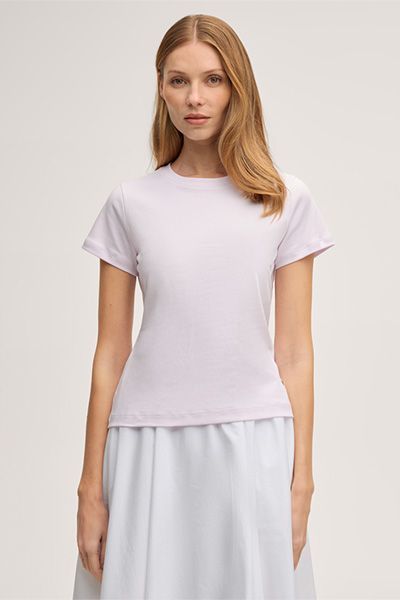 Bio-Baumwoll-Interlock T-Shirt in Rosé mit kurzen Ärmeln