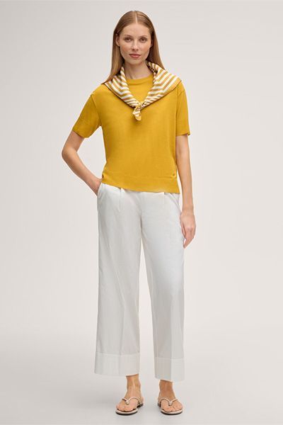 Marc Cain Senfgelbes Lyocell-Baumwoll-Mischungs-T-Shirt Rundhalsausschnitt