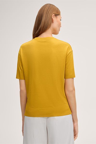 Marc Cain Senfgelbes Lyocell-Baumwoll-Mischungs-T-Shirt Rundhalsausschnitt