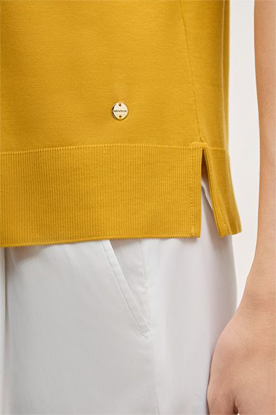 Marc Cain Senfgelbes Lyocell-Baumwoll-Mischungs-T-Shirt Rundhalsausschnitt