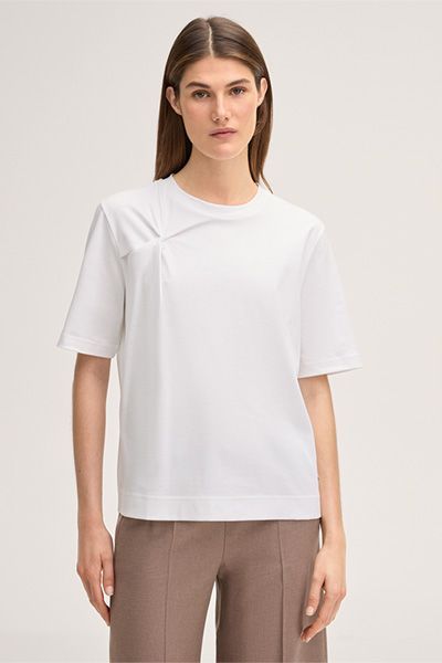 windsor. Weißes Interlock-T-Shirt aus Bio-Baumwolle mit Knotendetail