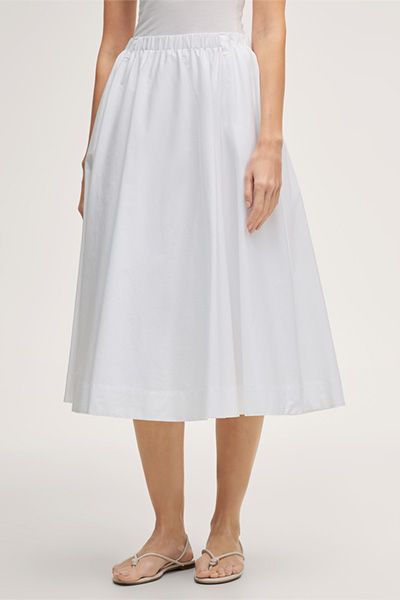 Baumwoll-Midi-Rock in Weiß mit elastischem Bund