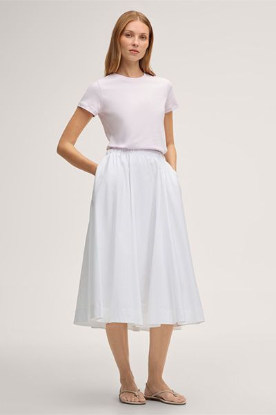 Baumwoll-Midi-Rock in Weiß mit elastischem Bund
