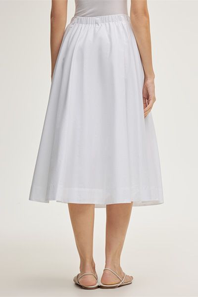 Baumwoll-Midi-Rock in Weiß mit elastischem Bund