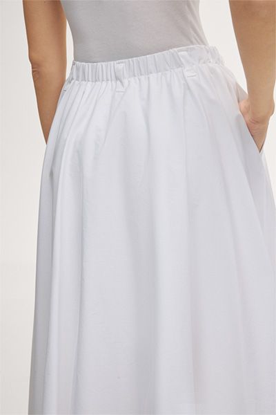 Baumwoll-Midi-Rock in Weiß mit elastischem Bund