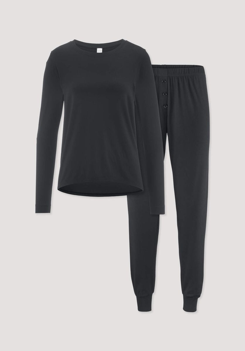 hessnatur Damen Pyjama PURE FLOW aus TENCEL™ Modal - schwarz - Größe 34
