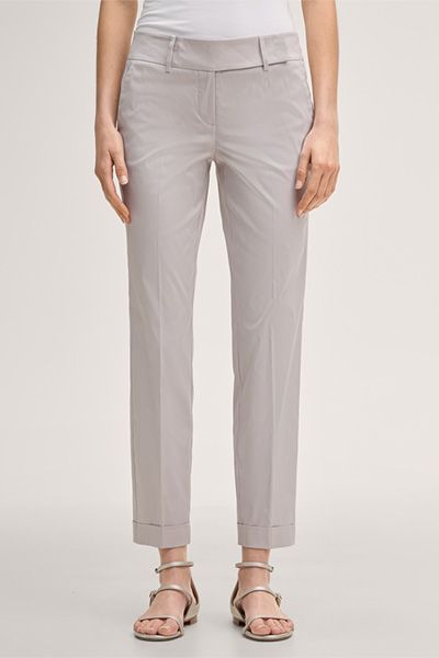 Baumwollstretch Beige Knöchellange Hose mit Umschlag