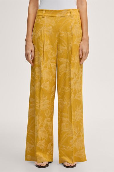Palazzo-Hose aus Viskose-Leinenmischung in Gelb mit Blumendruck