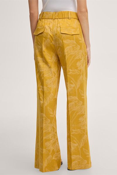 Palazzo-Hose aus Viskose-Leinenmischung in Gelb mit Blumendruck