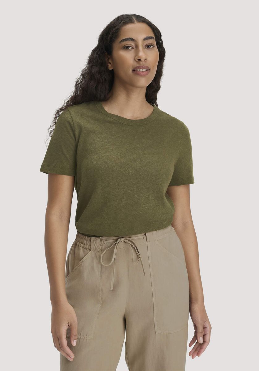 Lässiges Leinenmischungs-Rundhals-Shirt