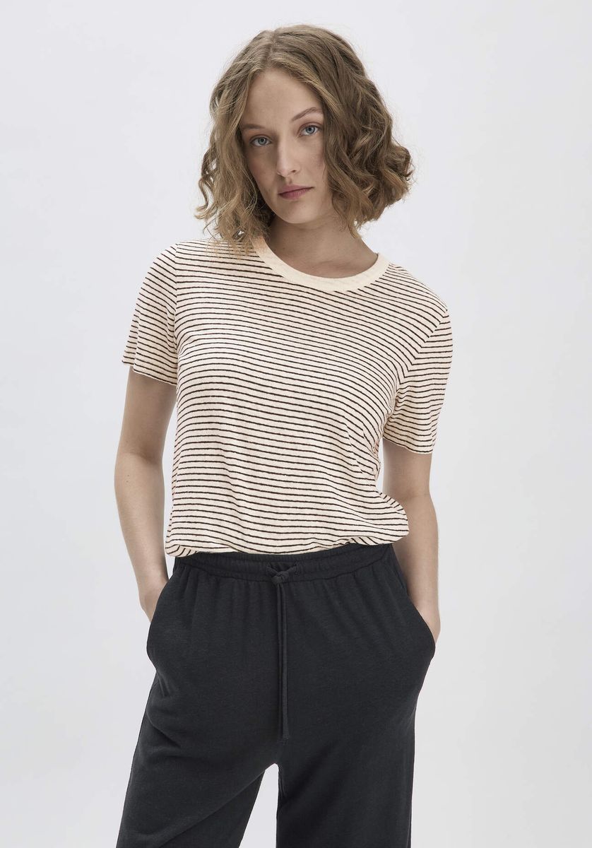 Lässiges Streifen-T-Shirt aus Leinenmischung
