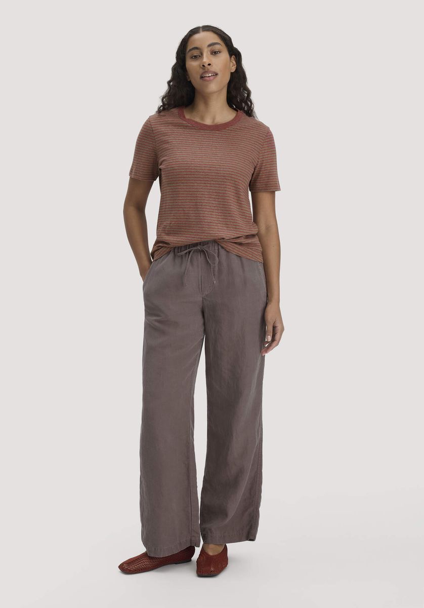 Locker geschnittenes Streifen-T-Shirt aus Leinenmischung