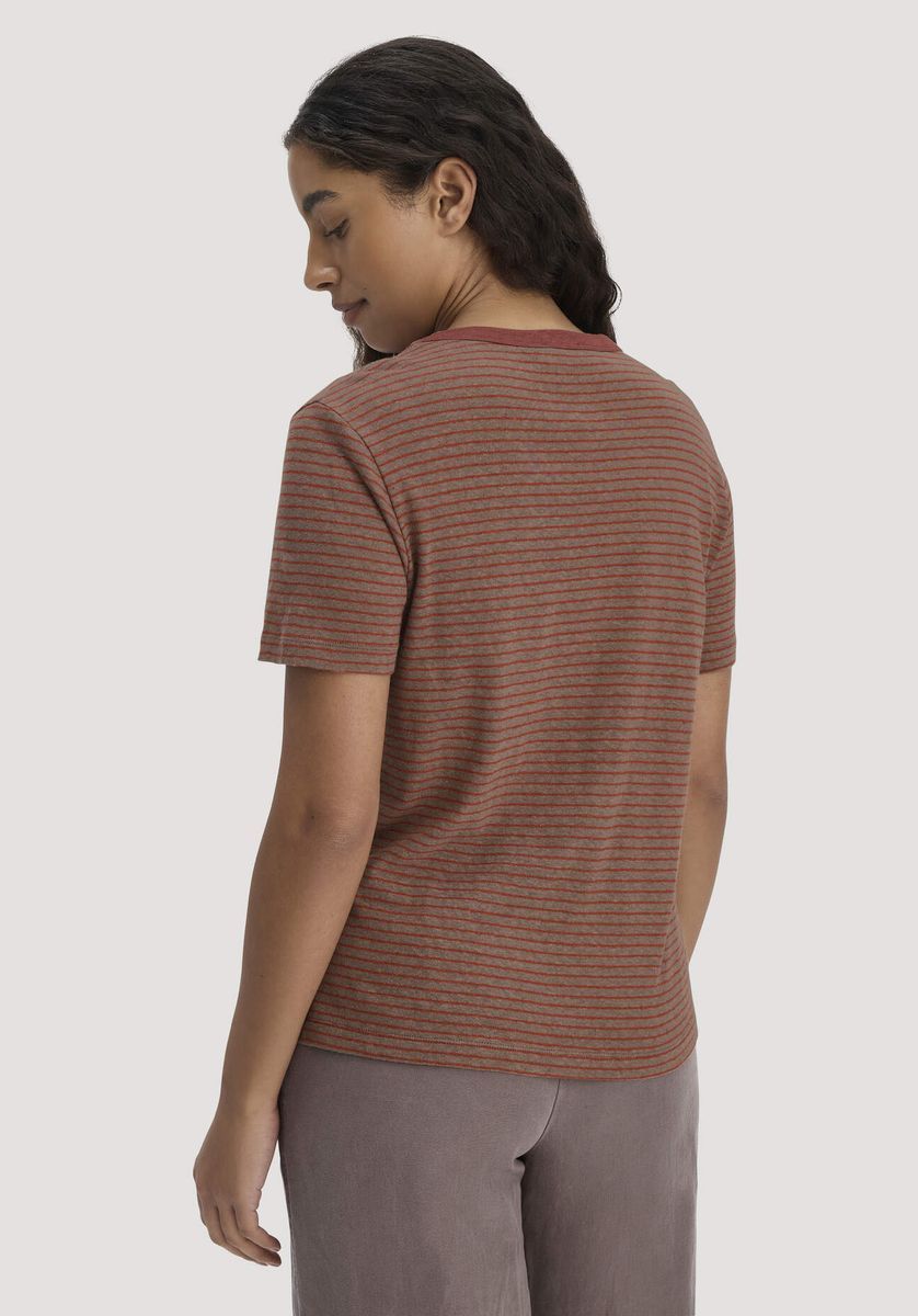 Locker geschnittenes Streifen-T-Shirt aus Leinenmischung