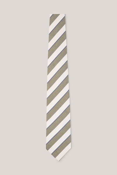 Windsor Oliv-Ecru Gestreifte Krawatte aus Baumwolle und Seide Diagonales Muster Business
