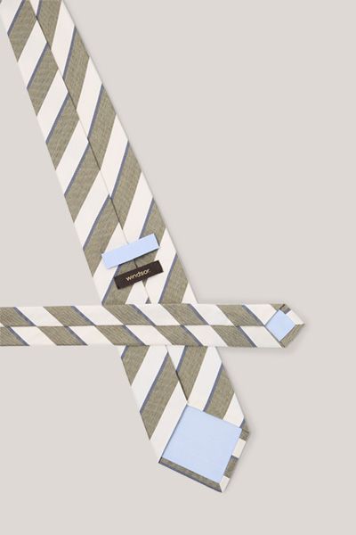 Windsor Oliv-Ecru Gestreifte Krawatte aus Baumwolle und Seide Diagonales Muster Business