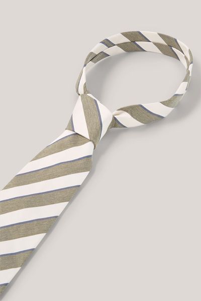 Windsor Oliv-Ecru Gestreifte Krawatte aus Baumwolle und Seide Diagonales Muster Business