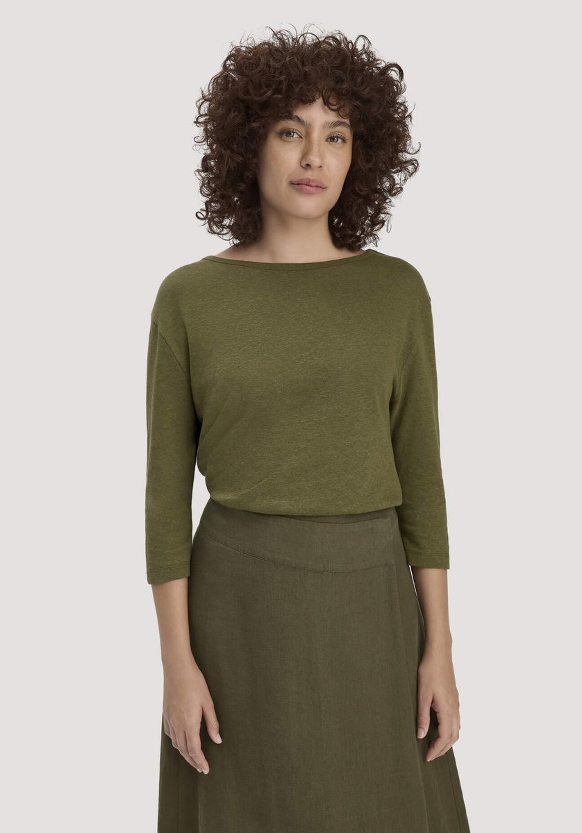 Lässiges Leinenmischgewebe 3/4-Arm Oberteil